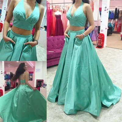 Sexy Two Piece Halter Sleeveless A-line Prom Dress_3