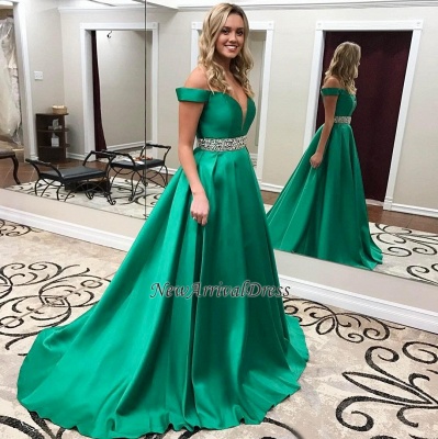 Precioso vestido de fiesta verde con hombros descubiertos y cristal | Vestido de fiesta de talla grande BA7223_1