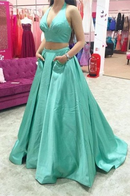 Sexy Two Piece Halter Sleeveless A-line Prom Dress_1