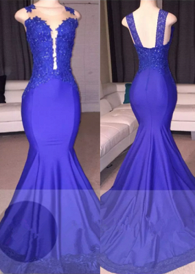 Straps Beads Appliques Mermaid Evening Gowns | Sleeveless Court-Train Prom Dresses_2