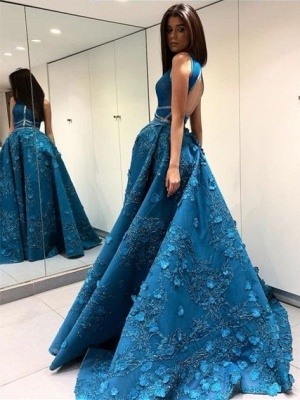 Newest Blue Princess Sexy Sleeveless flowers evening dress | Modern Evening Gown_2