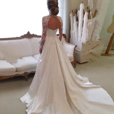 High Neck Vintage Lace Wedding Dresses  | Open Back Long Sleeve Satin Bridal Gowns_4