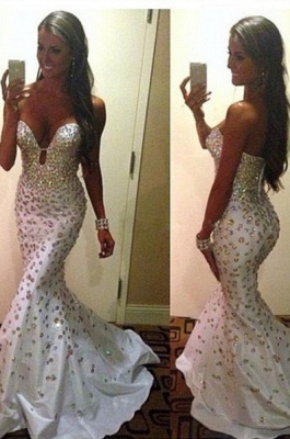 Crystals Sleeveless Zipper Sweetheart Mermaid Sweep-Train Gorgeous Prom Dress_3