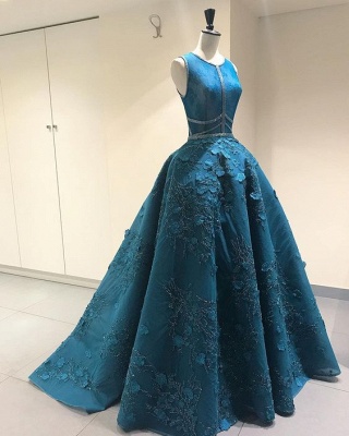 Newest Blue Princess Sexy Sleeveless flowers evening dress | Modern Evening Gown_4
