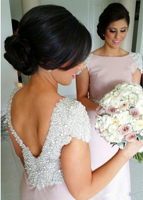 Robes de soirée de mariage élégantes en cristal à manches courtes dos nu train de balayage robes de demoiselle d'honneur ajustées cap121_1