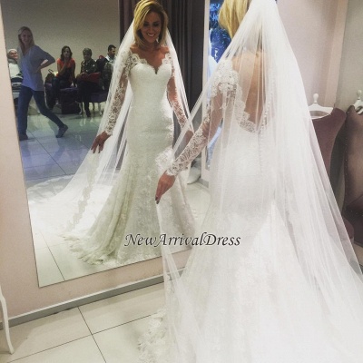 Lace Appliques Mermaid Elegant Long Sleeve  Online Glamorous Wedding Dresses_1