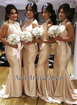 Halter Mermaid Sleeveless Sweep-Train Newest Bridesmaid Dress_3