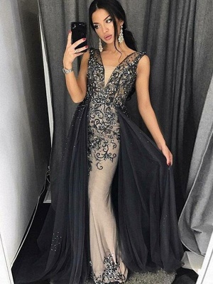 Elegant Mermaid Tulle Beading V-Neck Detachable Prom Dress | Evening Dress_1