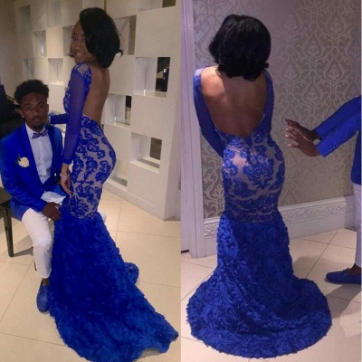 Royal blue mermaid prom dress,lace evening dress BK0 BA8215_3