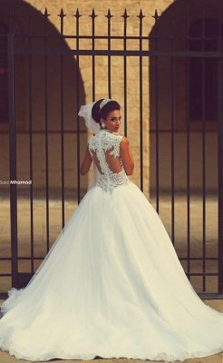 Sweetheart Cap Sleeve Puffy Tulle Wedding Dresses | Appliques Court Train Vintage Bridal Gowns_2