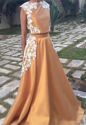 Newest Lace Appliques Two Piece Jewel Prom Dress_1