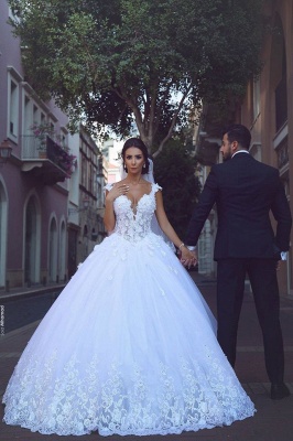 Sleeveless Puffy Tulle Ball Gown Wedding Dresses | Sexy Straps Lace Appliques Bridal Gowns_2