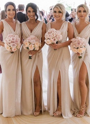 Elegantes, langes Brautjungfernkleid aus Chiffon, ärmelloses, seitlich geschlitztes Hochzeitsgastkleid_1