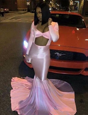 Sexy Pink Mermaid Long Sleeve Prom Dress | Prom Dress_1