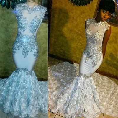 Beaded Lace Appliques Prom Dresses | Mermaid Flowers Sleeveless Sparkle Formal Gowns FB0294_3