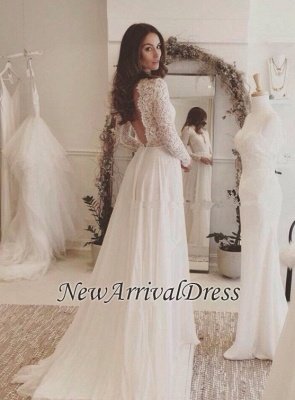 Chiffon Elegant Long Sleeve  Online V-neck Lace Appliques Wedding Dresses_1