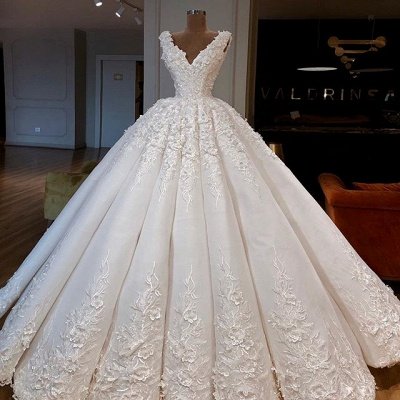 Robes de mariée glamour v-cou sans manches | Robes de bal de mariée en dentelle 2021_3