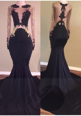 Long Sleeve Black Lace Evening Gowns Long | Mermaid Prom Dresses  BA5324_2