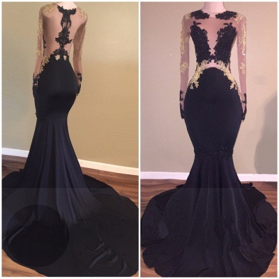 Long Sleeve Black Lace Evening Gowns Long | Mermaid Prom Dresses  BA5324_3