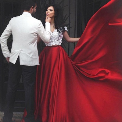 Appliques Red Lace Off-the-Shoulder Elegant Evening Dress_4