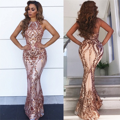 Sleeveless Open Back Sequins Prom Dresses   2021 | Sexy Spaghetti Straps Mermaid Champagne Evening Dress bc0506_3