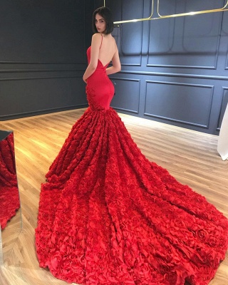 Robe de bal rouge à bretelles fines | Robe de soirée avec fond de fleurs BA8856_4