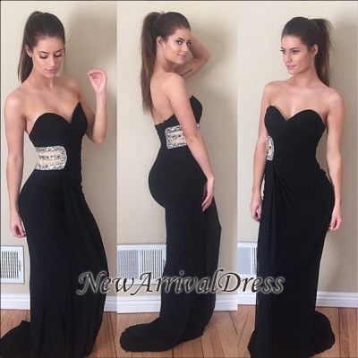 Black Mermaid Modest Sleeveless Crystals Sweetheart Prom Dress_1