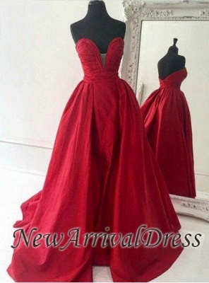 Red Long Puffy Sweetheart-Neck Ruched Prom Dresses_1