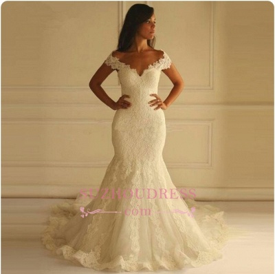 Elegant Off The Shoulder Mermaid Lace Appliques Wedding Dresses_1