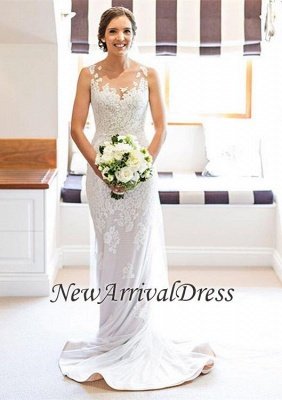 Sexy Sleeveless Long  Sheath New Arrival Lace Elegant Wedding Dresses_1