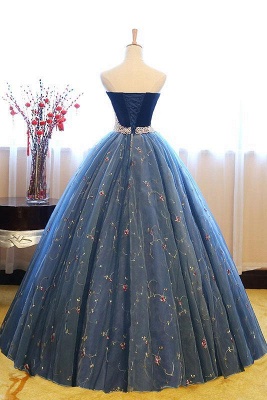 Embroidery Puffy Exquisite Pearls Sweetheart Long Prom Dresses_3