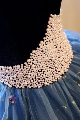 Embroidery Puffy Exquisite Pearls Sweetheart Long Prom Dresses_5