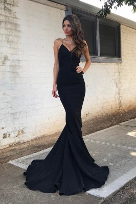 Sexy Black V-NeckProm Dress Mermaid Long With Spagetti Strap_1