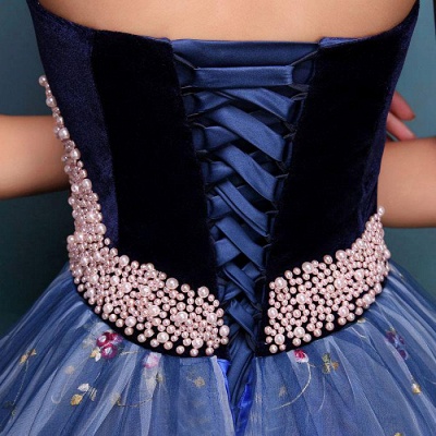 Embroidery Puffy Exquisite Pearls Sweetheart Long Prom Dresses_6