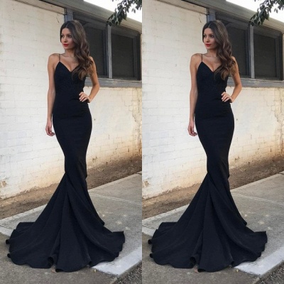Sexy Black V-NeckProm Dress Mermaid Long With Spagetti Strap_4
