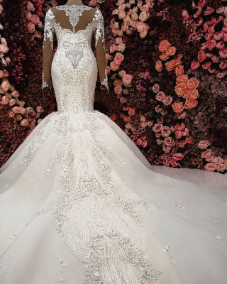 Sexy Crystals  Mermaid Bridal Gowns | Long Sleeve Chapel Train Wedding Dresses_3