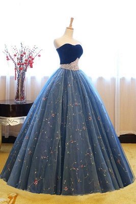 Embroidery Puffy Exquisite Pearls Sweetheart Long Prom Dresses_4