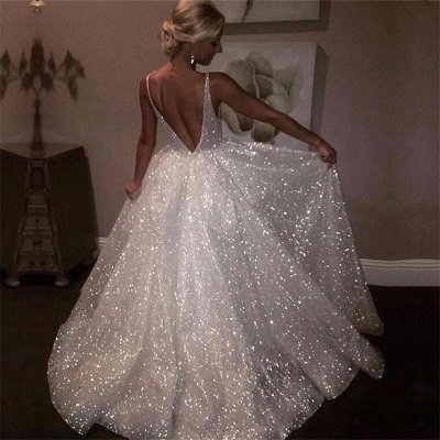 Paillettes scintillantes dos ouvert longues robes formelles | Robes de mariée sans manches_4