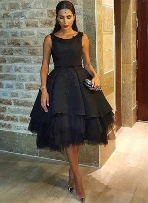 Scoop Tulle Black Short Sexy Lace Sleeveless Prom Dress_2