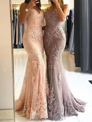 Modest Lace Spaghetti Strap Mermaid Evening Dress | Sleeveless Evening Gown_1