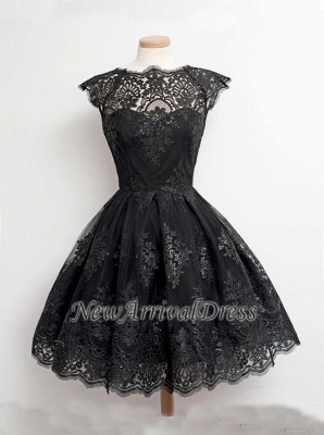 Lace Black Little Cap Sleeve Knee Length Sexy Short Homecoming Dresses_3