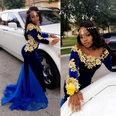 Royal blue mermaid prom dress,Long sleeve evening dressesBK0 BA8153_4