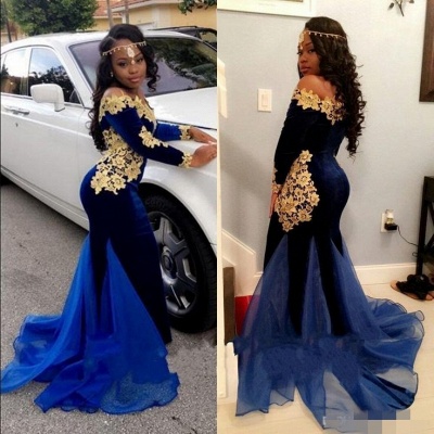 Royal blue mermaid prom dress,Long sleeve evening dressesBK0 BA8153_3