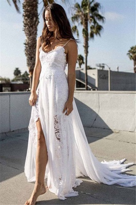 Seaside Lace Beach Wedding Dresses  | Spaghetti Straps Sexy Bridal Gowns Online_1