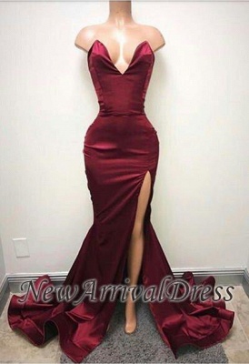 Sexy Front Split Sweep Train Evening Gowns | Sleeveless Sweetheart Prom Dresses_1