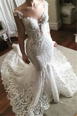 Robe de mariée sexy en dentelle sirène 2021 | Robes de mariée glamour en tulle transparent avec boutons