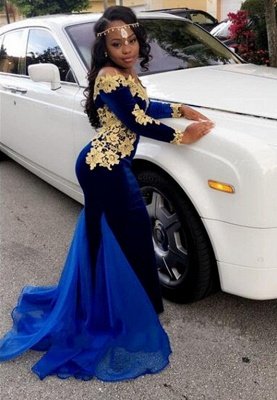 Royal blue mermaid prom dress,Long sleeve evening dressesBK0 BA8153_1