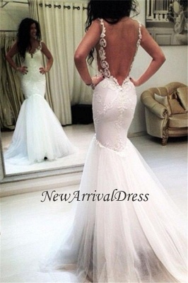 Sleeveless Mermaid Tulle Sexy Appliques Sexy Open Back Wedding Dresses  Online_1