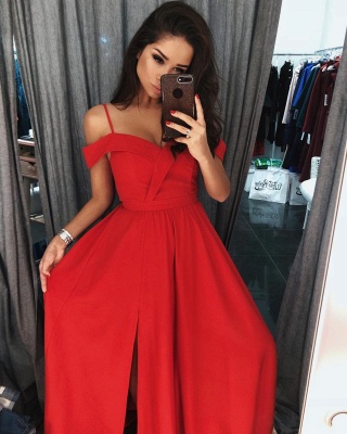 Red Off-the-shoulder A-line Front Split Prom Dress | Prom Dress_4