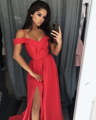 Red Off-the-shoulder A-line Front Split Prom Dress | Prom Dress_3